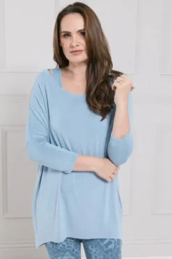 A Postcard from Brighton Flirty Long Dip Top Duck Egg Blue