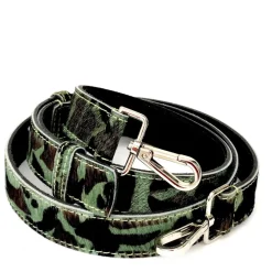 ALEX LEOPARD PONY SKIN BAG STRAP GREEN CAMO