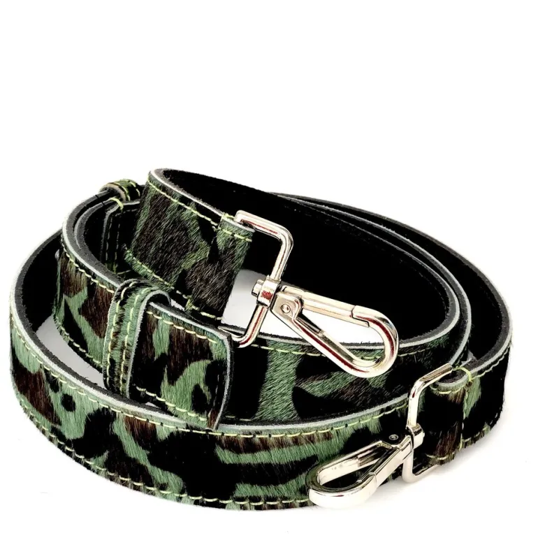 ALEX LEOPARD PONY SKIN BAG STRAP GREEN CAMO