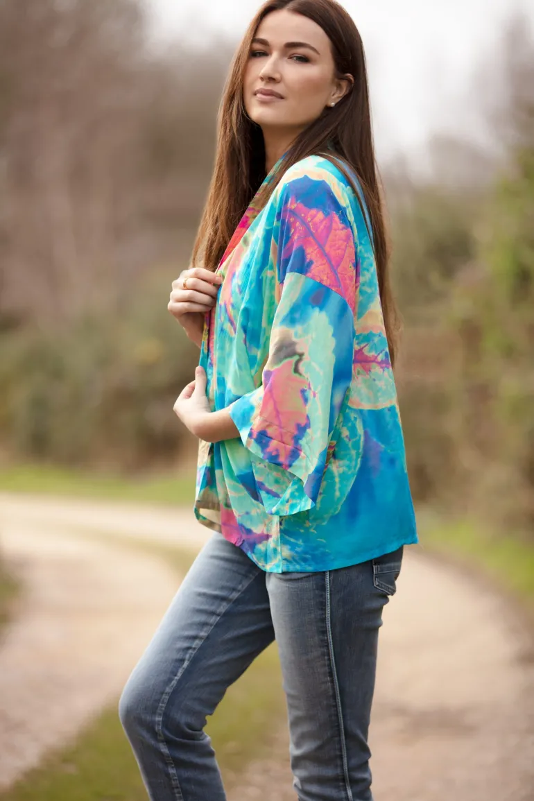 AQUA NEON LEAVES KIMONO