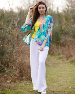 AQUA NEON LEAVES KIMONO