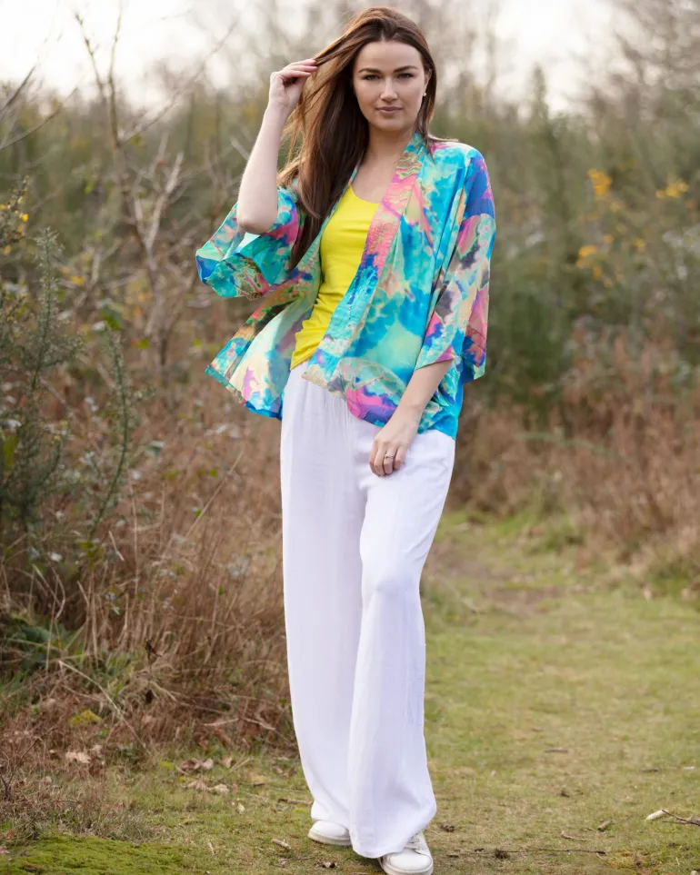 AQUA NEON LEAVES KIMONO