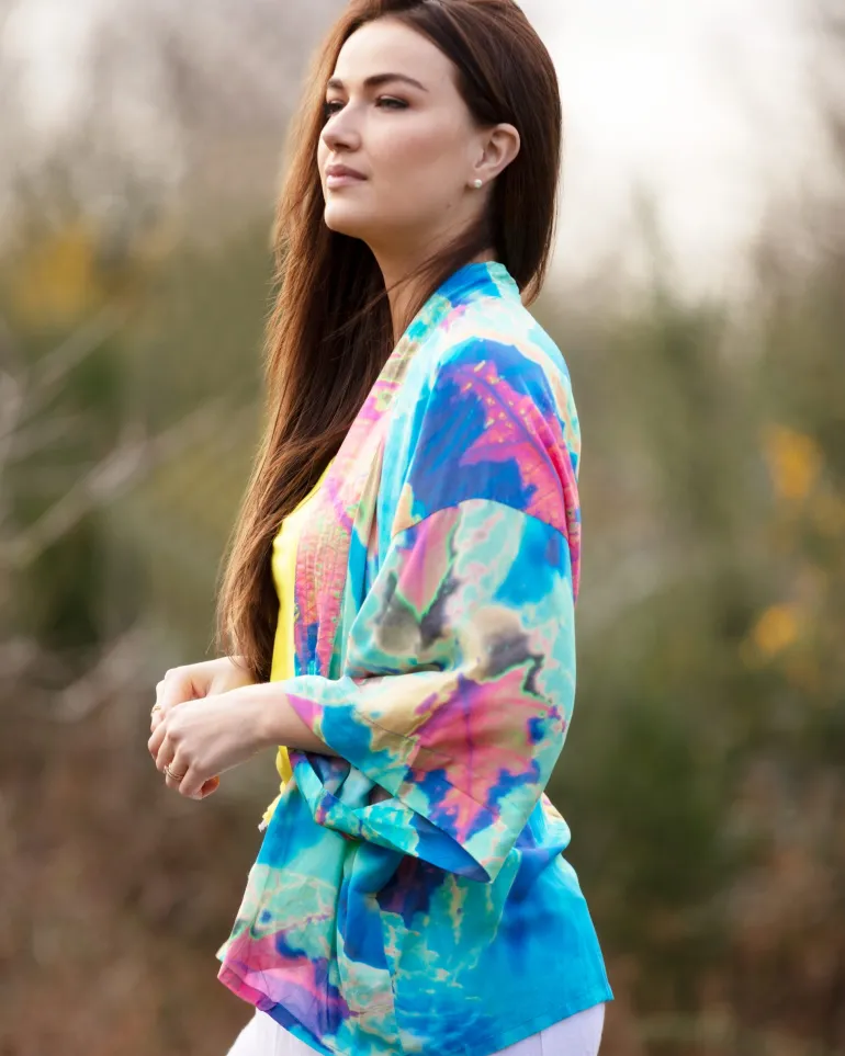 AQUA NEON LEAVES KIMONO