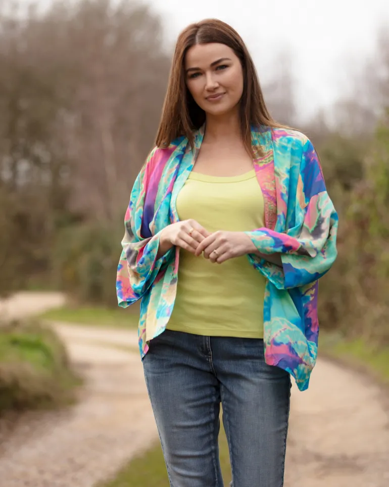 AQUA NEON LEAVES KIMONO