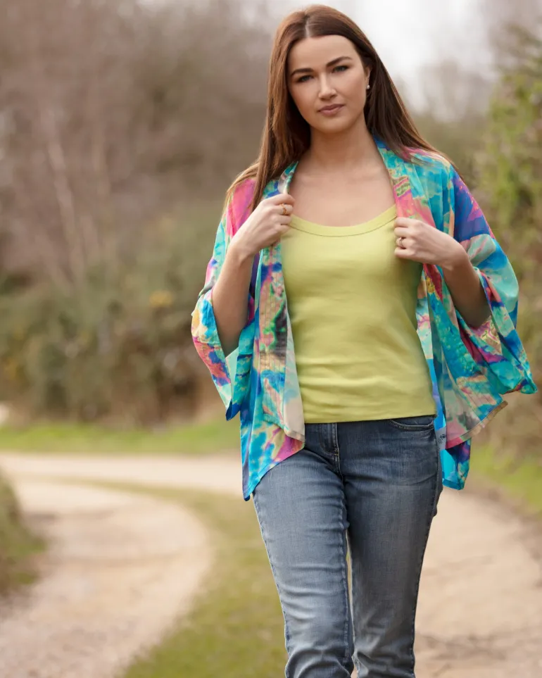 AQUA NEON LEAVES KIMONO