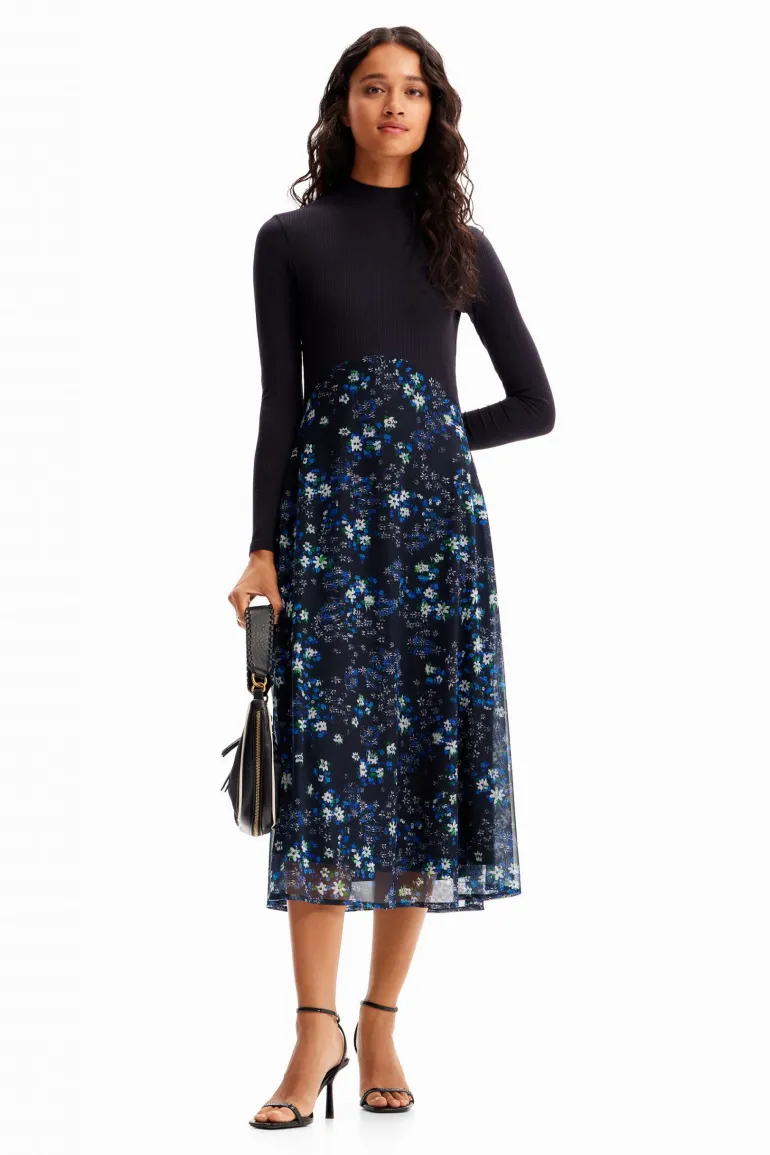 Desigual Lacroix Floral Midi Dress Navy