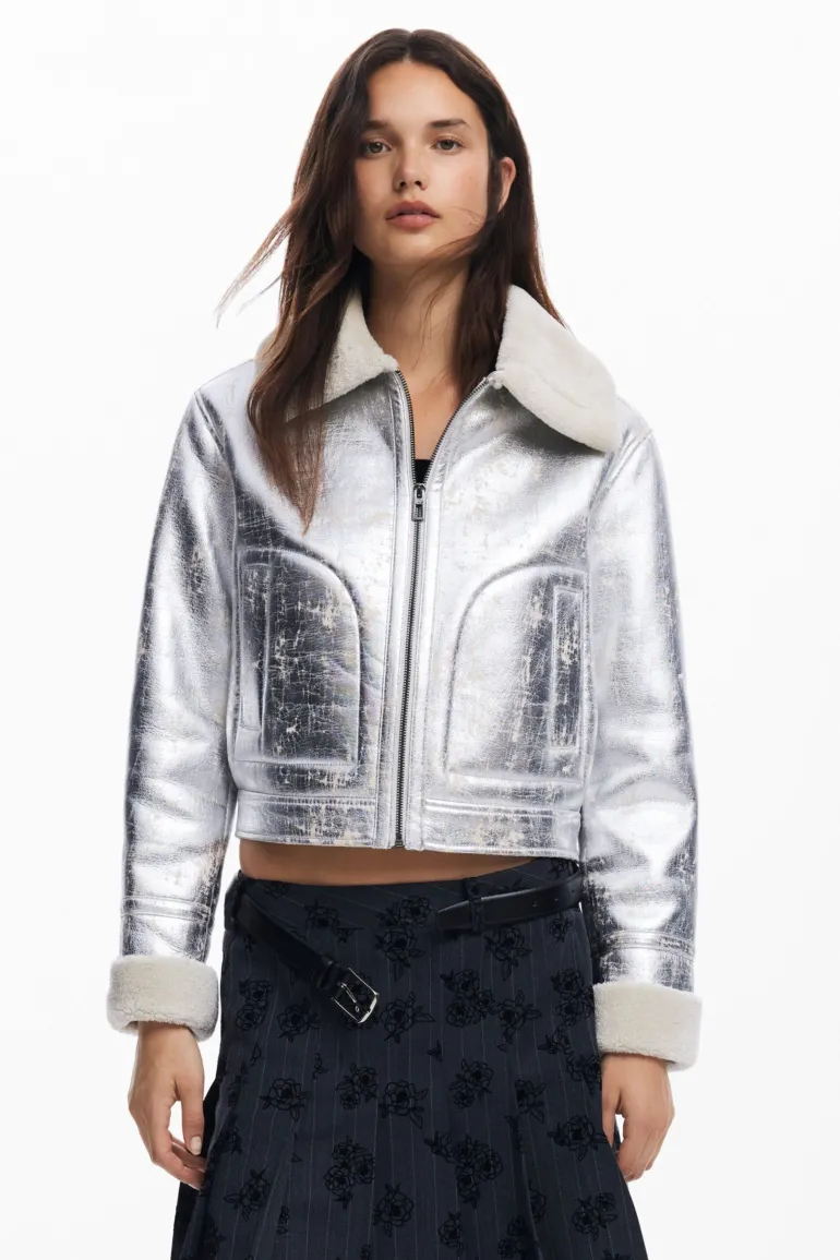 Desigual Londres Aviator Jacket Silver