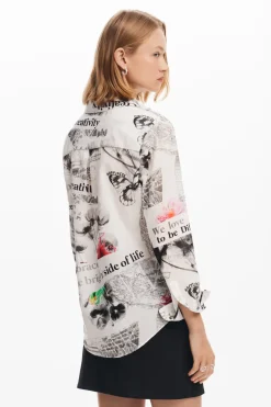 Desigual Nara Newspaper Print Shirt White