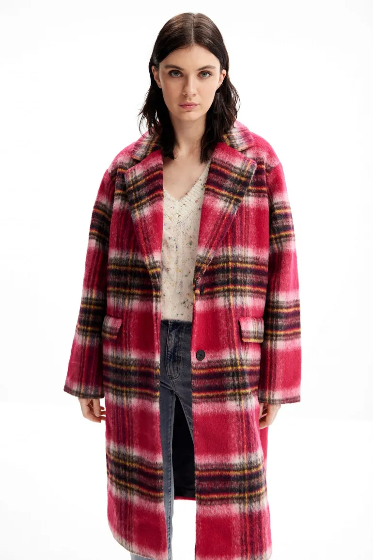 Desigual Plaid Wool Coat Pink