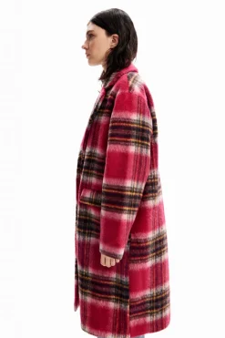Desigual Plaid Wool Coat Pink
