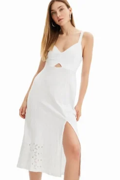 Desigual Strap Embroidered Dress White