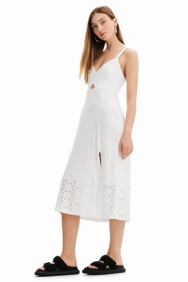 Desigual Strap Embroidered Dress White