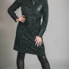 Elsewhere Adele Dot Fitted Fleece & Faux Leather Dress