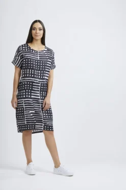 FOIL SCALING UP LINEN DRESS NAVY