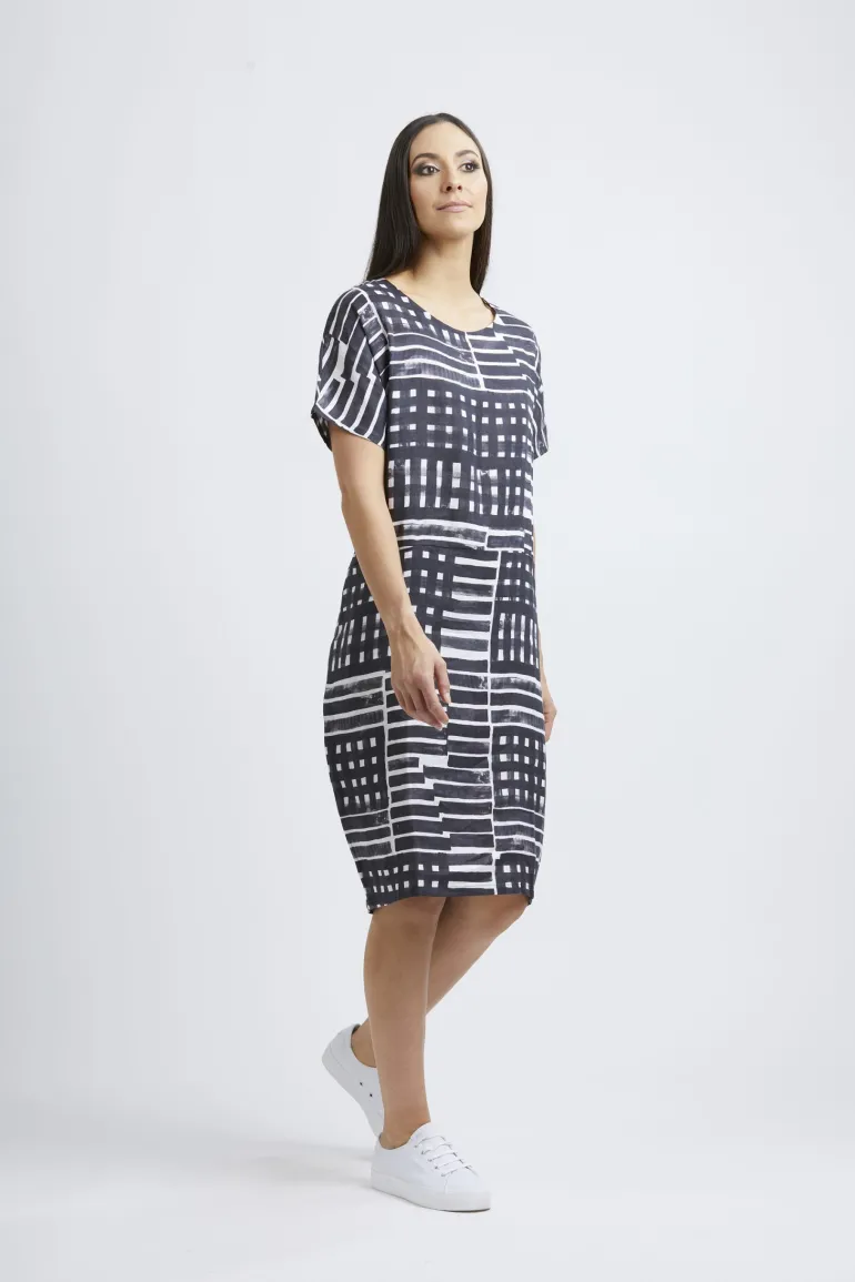 FOIL SCALING UP LINEN DRESS NAVY