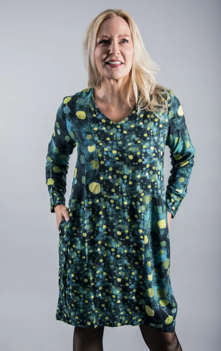 FOIL TRADING FACES DRESS TEAL