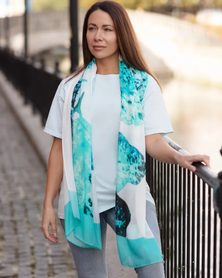From My Mother's Garden Aqua Leaf Bamboo Scarf