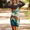 From My Mother's Garden Autumn Abstract Velvet Fitted Dress