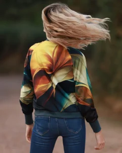 From My Mother's Garden Autumn Abstract Satin Bomber Jacket
