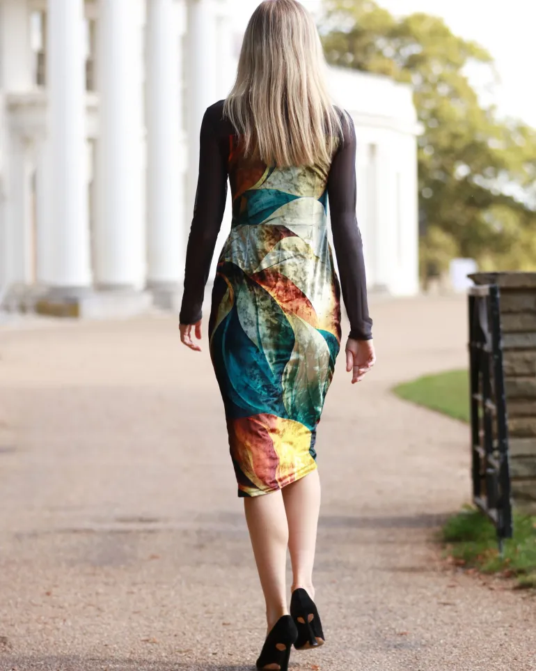From My Mother's Garden Autumn Abstract Velvet Fitted Dress
