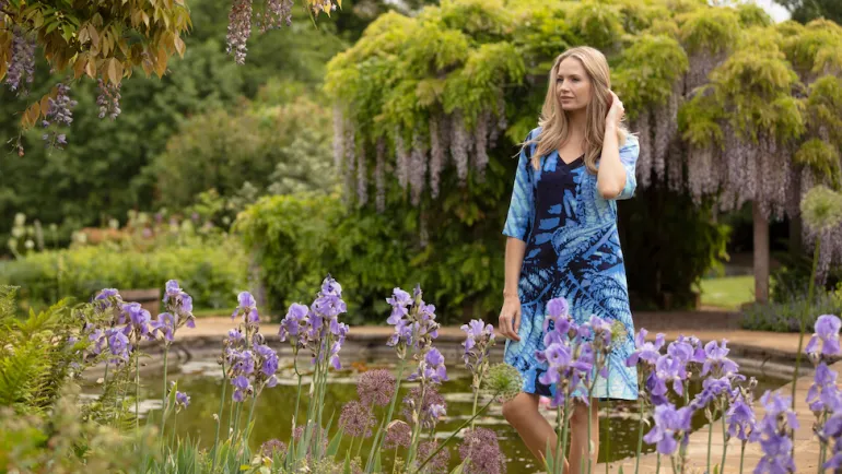 From My Mother's Garden Electric Blue Leaf Linen Dress