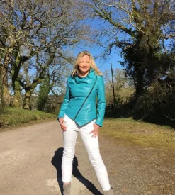 FROM MY MOTHER'S GARDEN HOODED LEATHER JACKET TURQUOISE