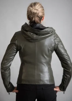 FROM MY MOTHER'S GARDEN HOODED LEATHER JACKET KHAKI