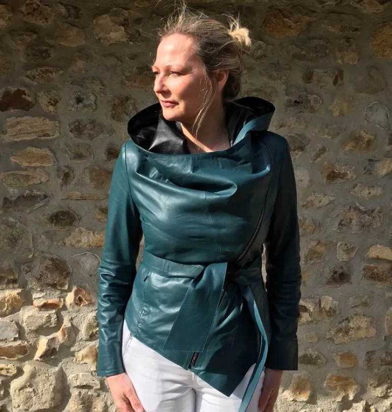 FROM MY MOTHER'S GARDEN HOODED LEATHER JACKET TEAL
