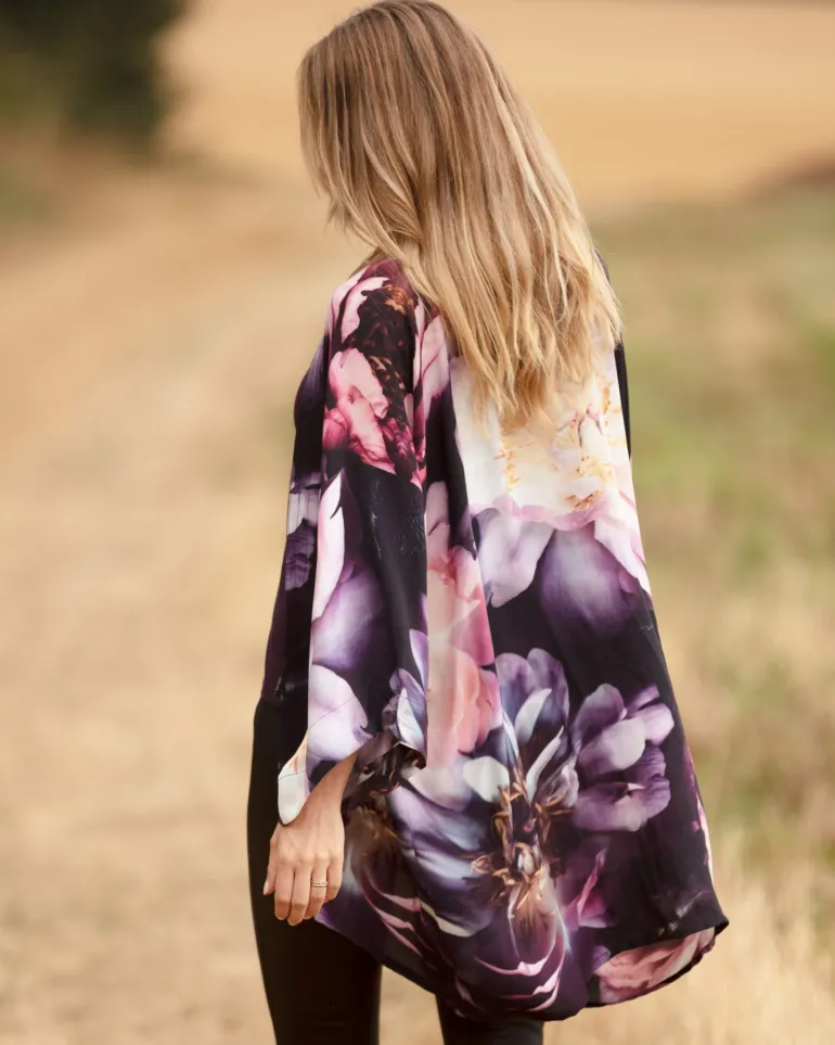 From My Mother's Garden Mid Length Georgette Kimono Dreamy Peonies