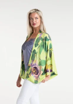From My Mother's Garden Passionflower Short Kimono Lime