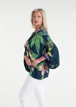 From My Mother's Garden Passionflower Short Kimono Petrol