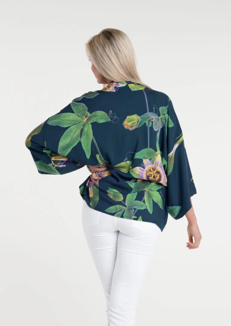 From My Mother's Garden Passionflower Short Kimono Petrol