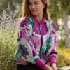 From My Mother's Garden Pink Neon Leaf Satin Jacket