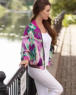 From My Mother's Garden Pink Neon Leaf Satin Jacket