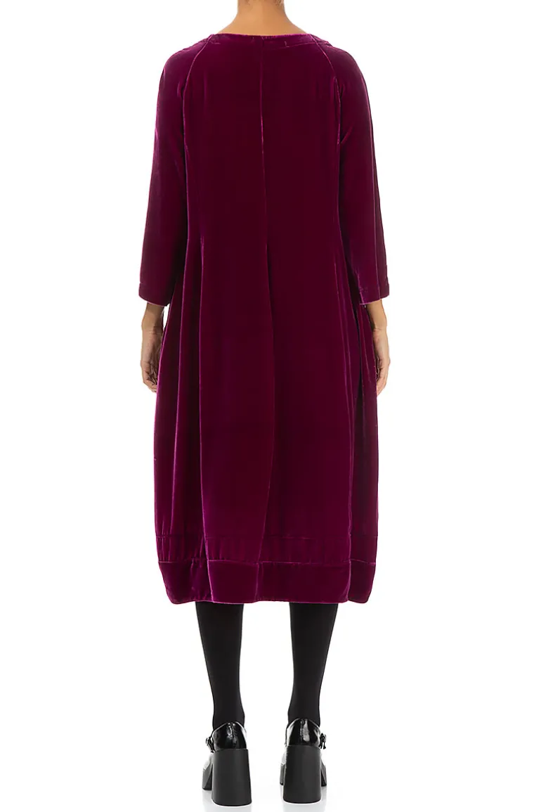 Grizas Balloon Silk Velvet Dress Royal Fuchsia