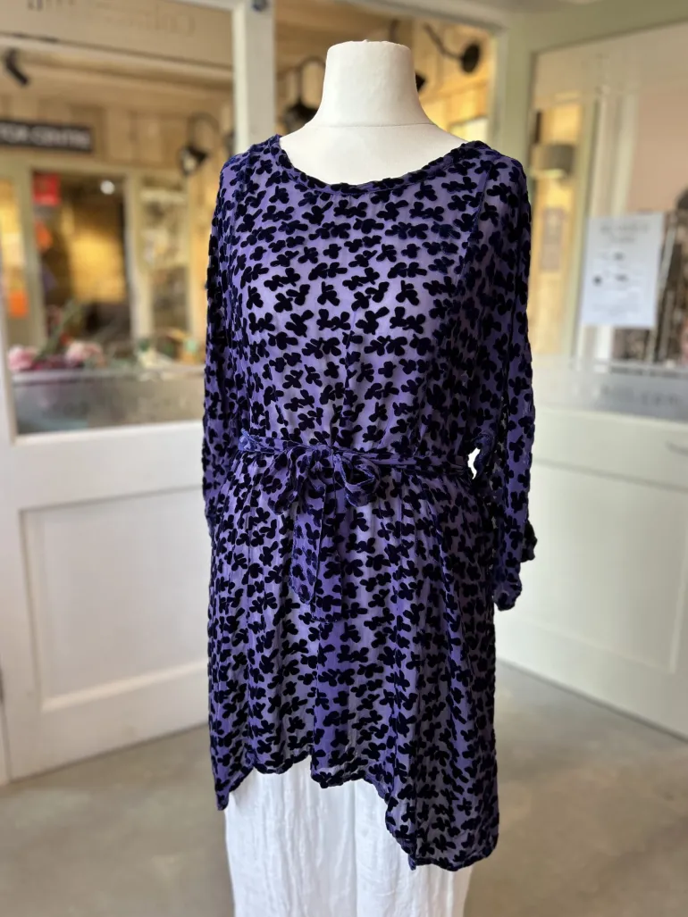 Grizas Floral Velvet Blouse Blue Violet