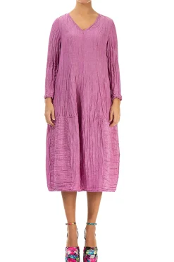 Grizas Silk Linen V-Neck Dress Wild Berry