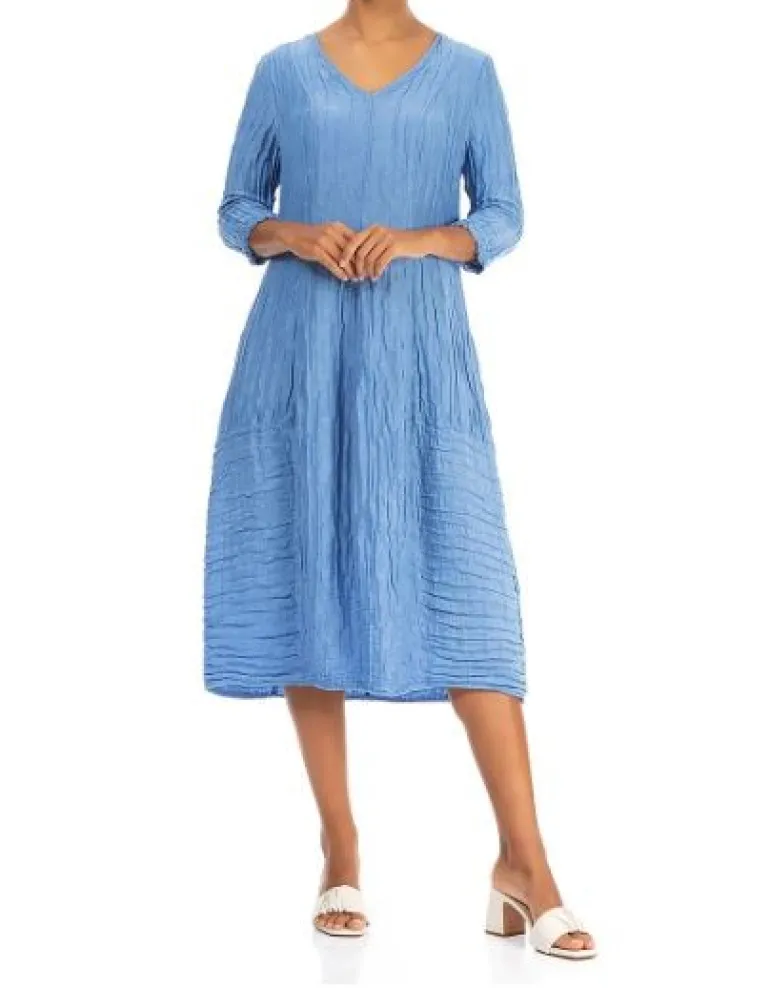 Grizas V Neck Crinkle Dress Cornflower