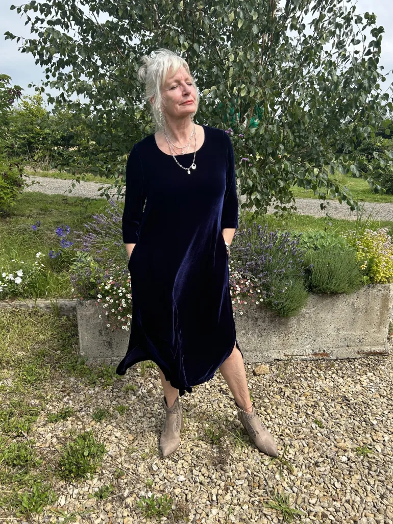 Grizas Velvet Silk Dress Blue Violet