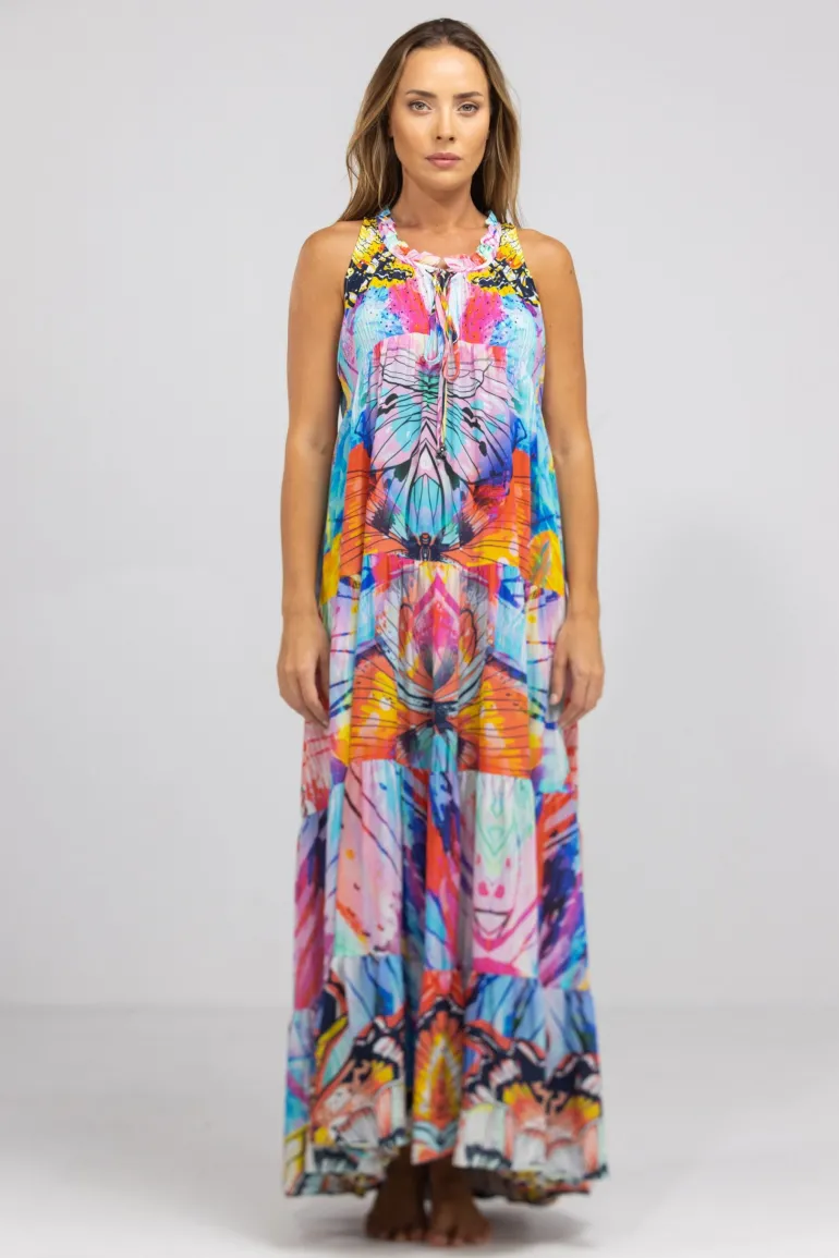 Inoa Frill Maxi Silk Dress Canberra