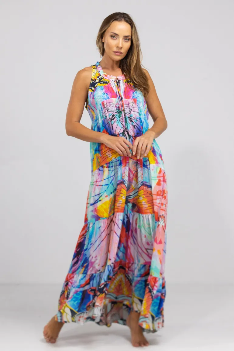 Inoa Frill Maxi Silk Dress Canberra