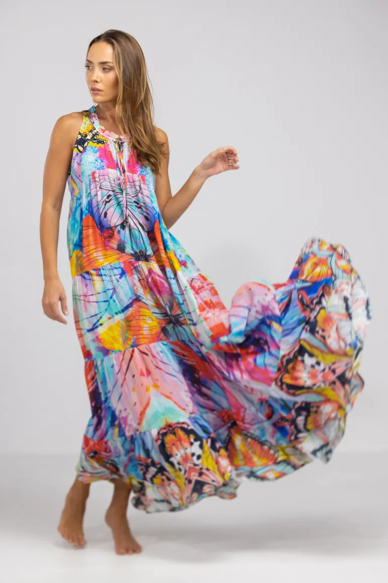 Inoa Frill Maxi Silk Dress Canberra