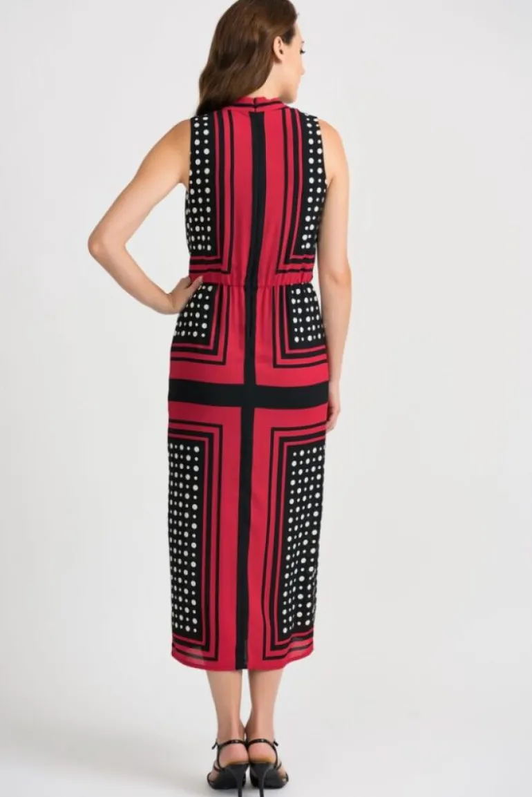 JOSEPH RIBKOFF RED SPOT MIDI DRESS