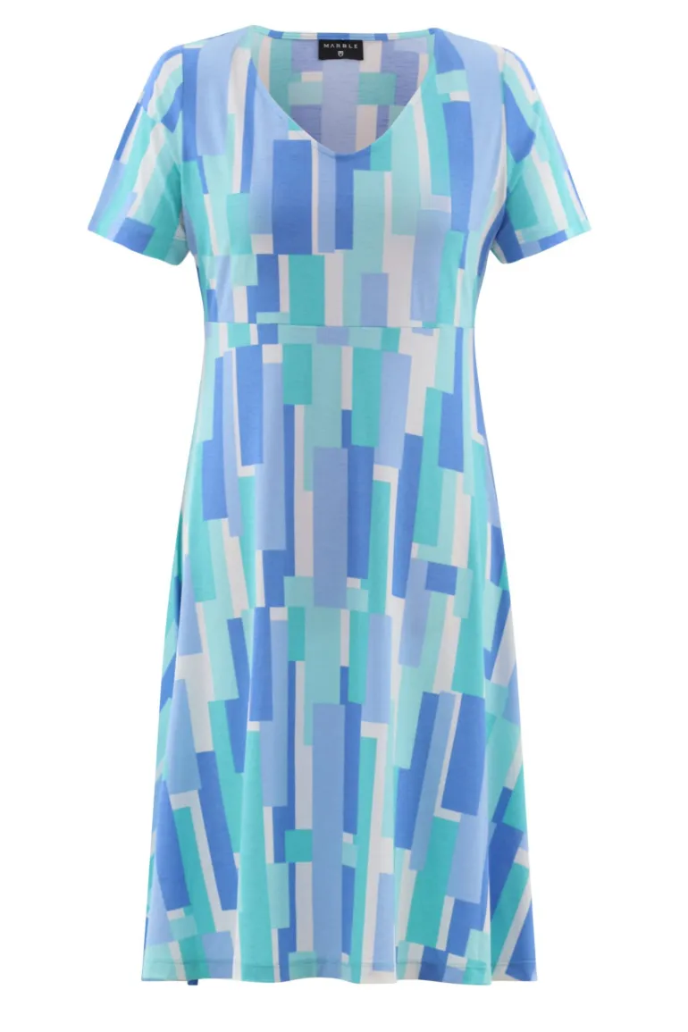 Marble Abstract Print Dress Aqua
