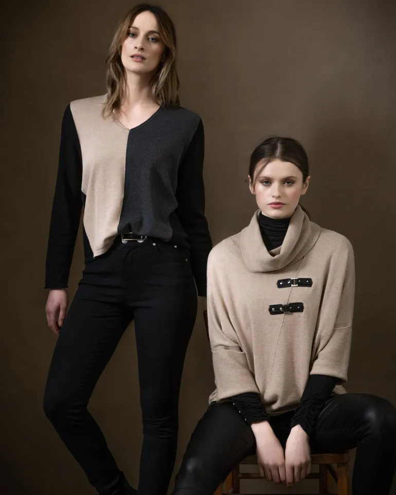 Marble Colour Block Sweater Oatmeal