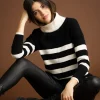 Marble Contrast Stripe Sweater Black and White