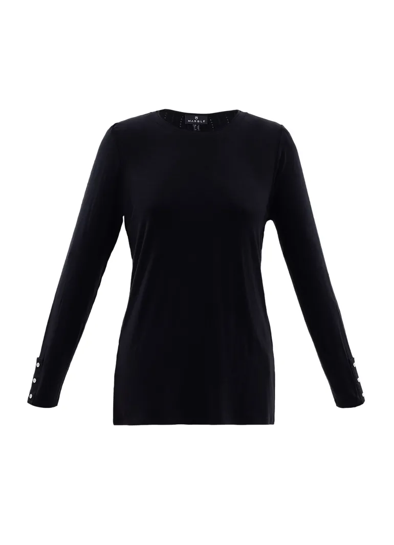 Marble Crew Neck Top Black