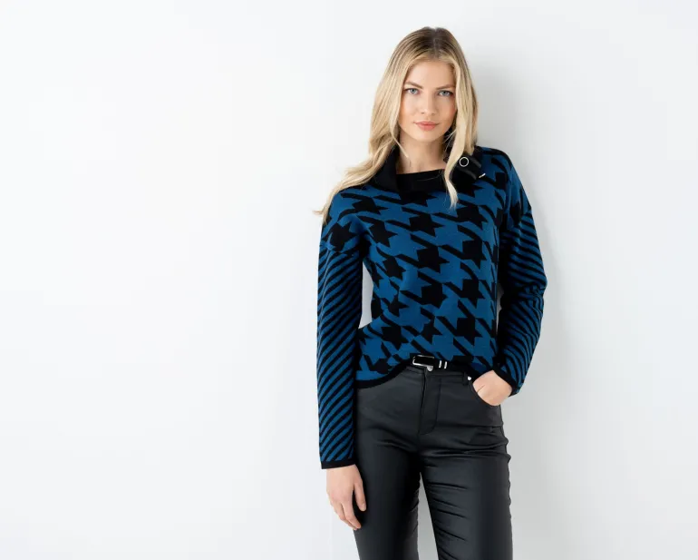 Marble High Neck Geometric Top Petrol
