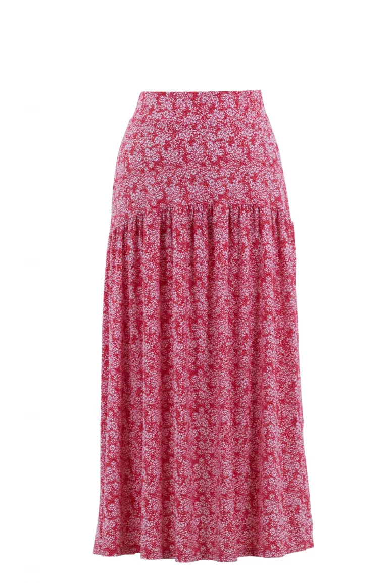 Marble Midi Printed Skirt Red