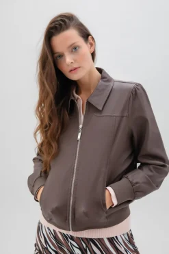 Marble Pleather Jacket Chocolate 2413-220